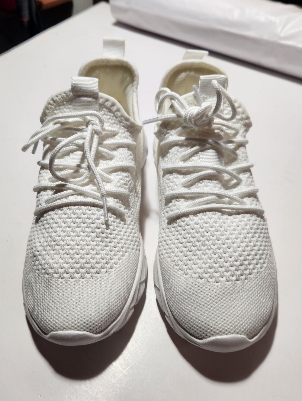 White Knit Lace-Up Sneakers
